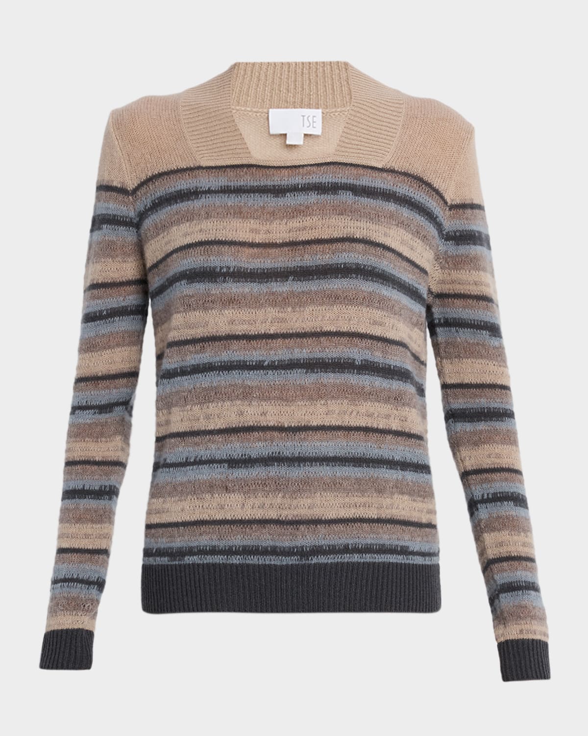 TSE Cashmere Cashmere Square-Neck Striped Top