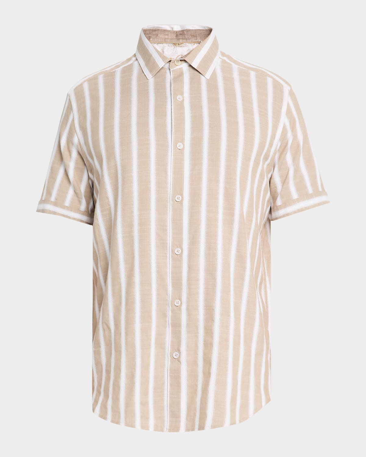 Robert Graham Preston Stripe Short Sleeve Cotton Blend Button-up Shirt In White