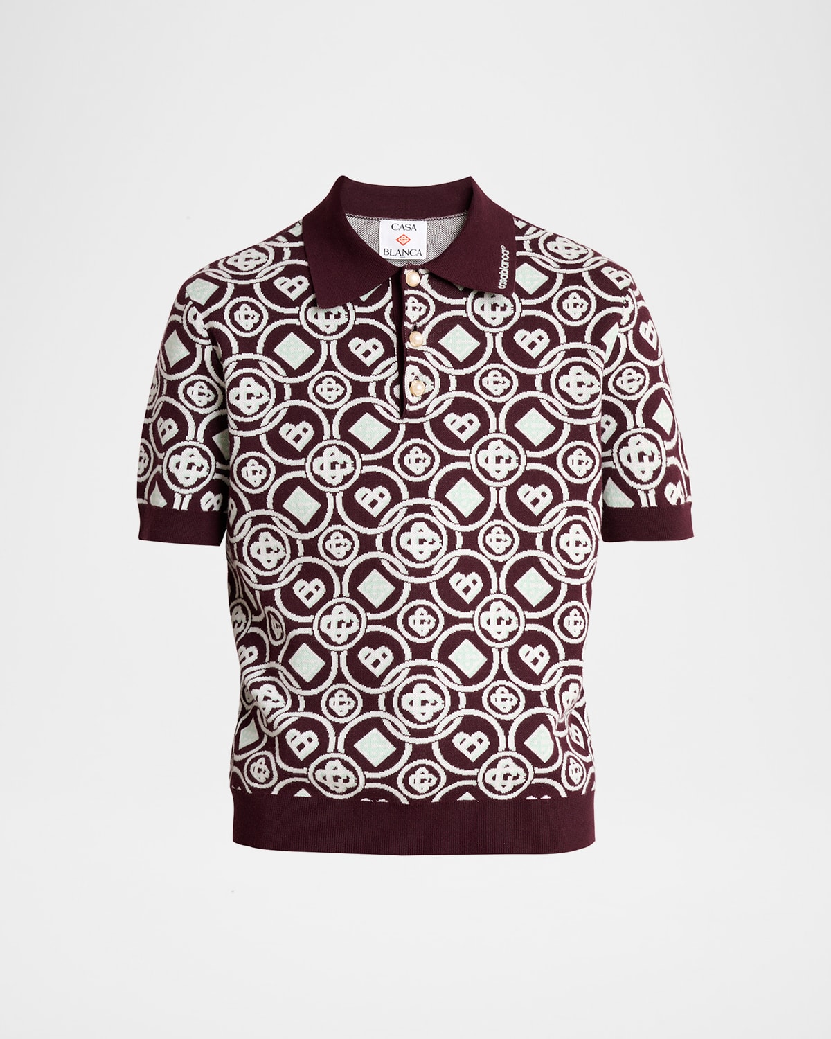 Casablanca Cotton Knit Polo With Monogram In Purple