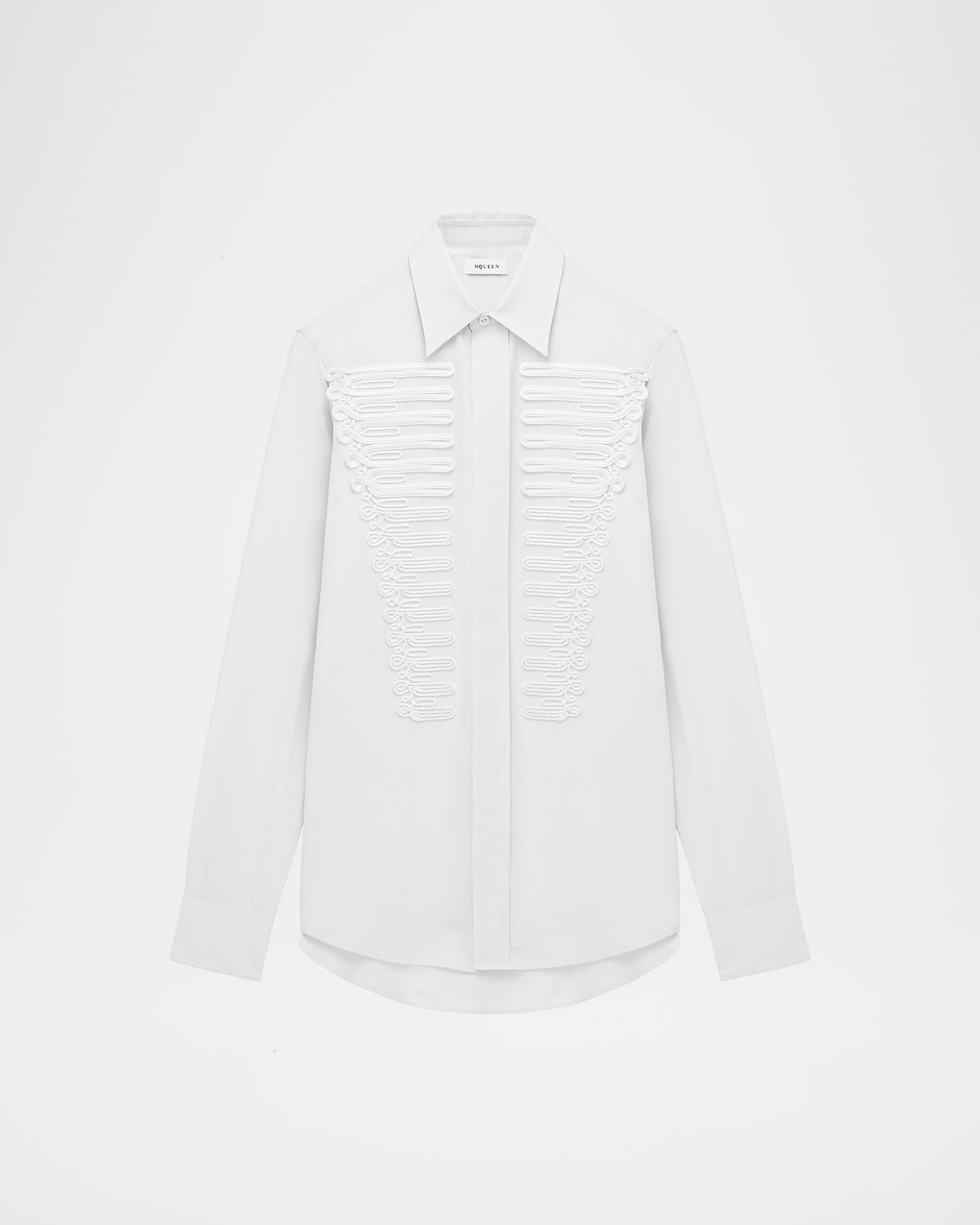 Alexander Mcqueen Men's Poplin Embroidered-front Formal Shirt In White