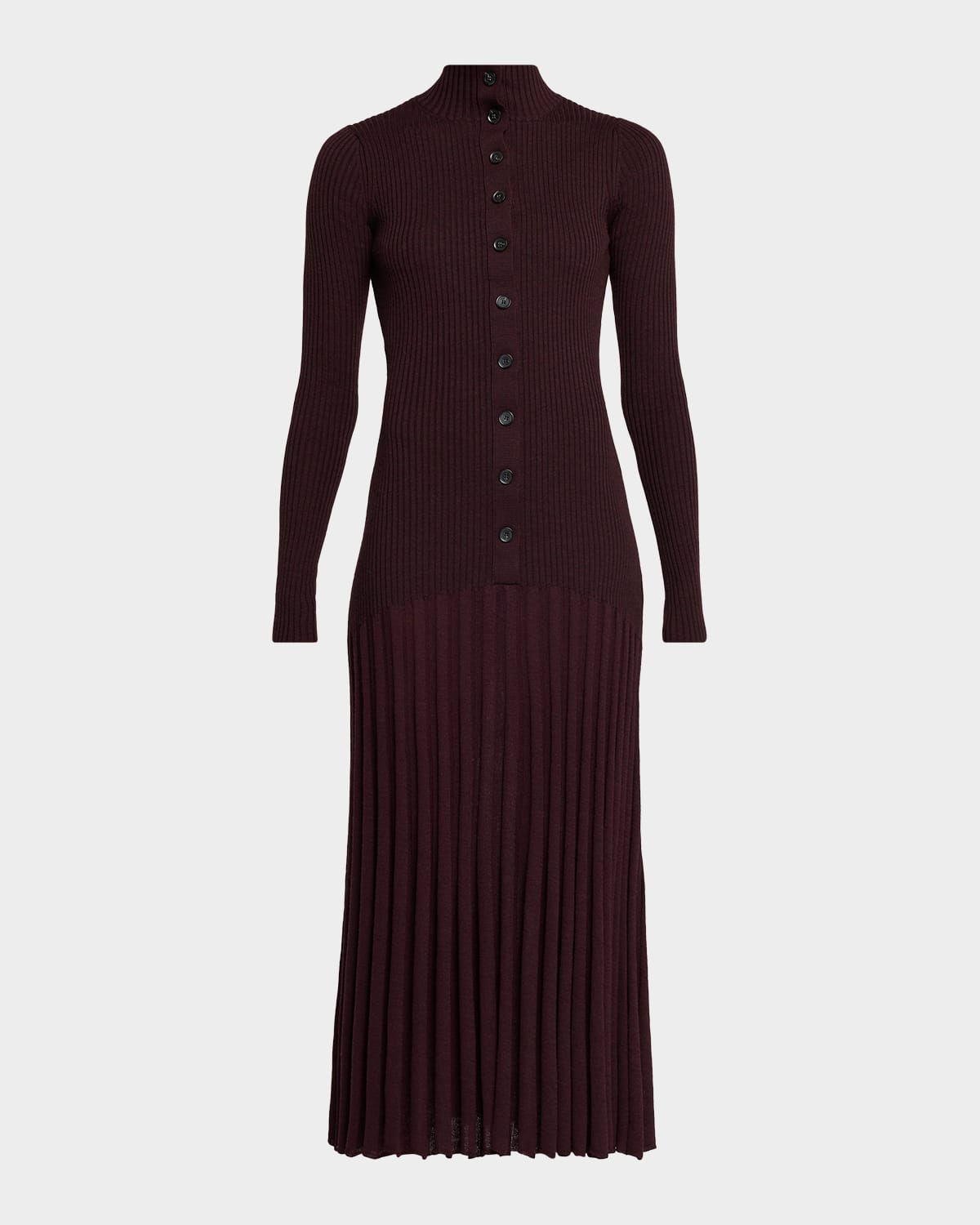 Proenza Schouler Jada Turtleneck Drop-waist Button-front Maxi Dress In Burgundy