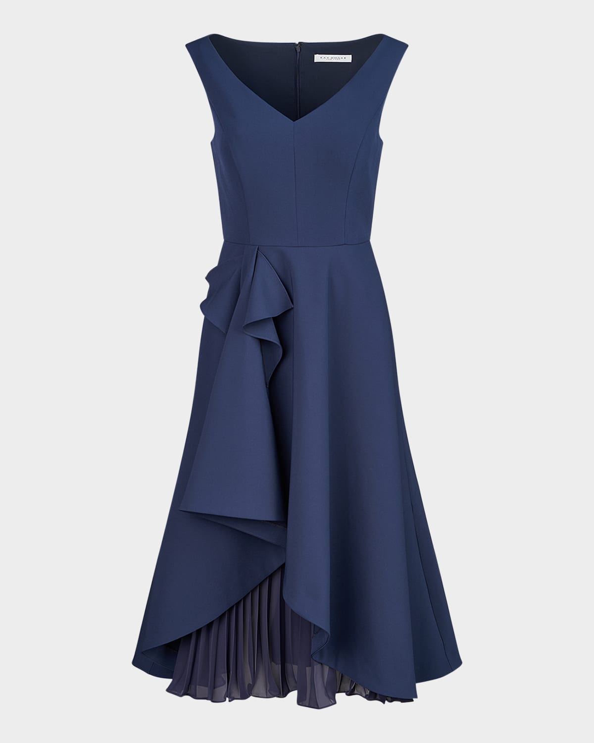 Kay Unger Begonia Sleeveless Midi Cocktail Dress In Blue