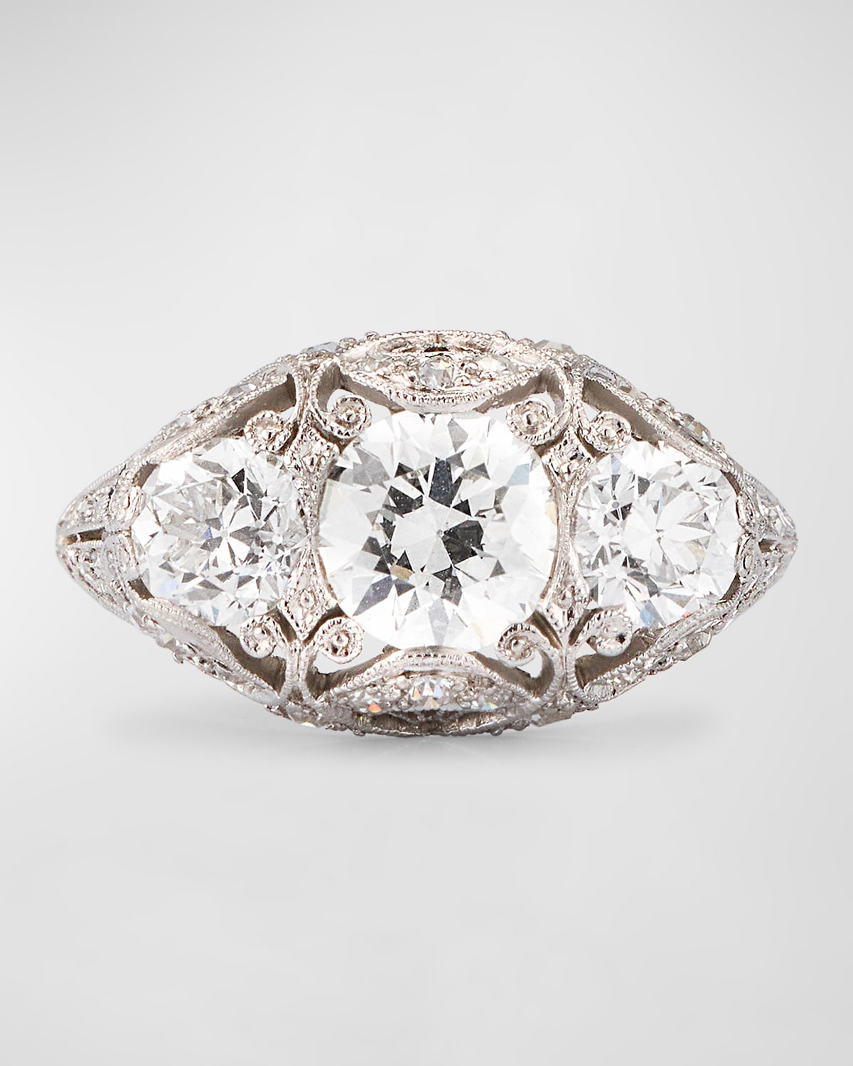 Estate Platinum Filigree Diamond Ring, Size 6.25