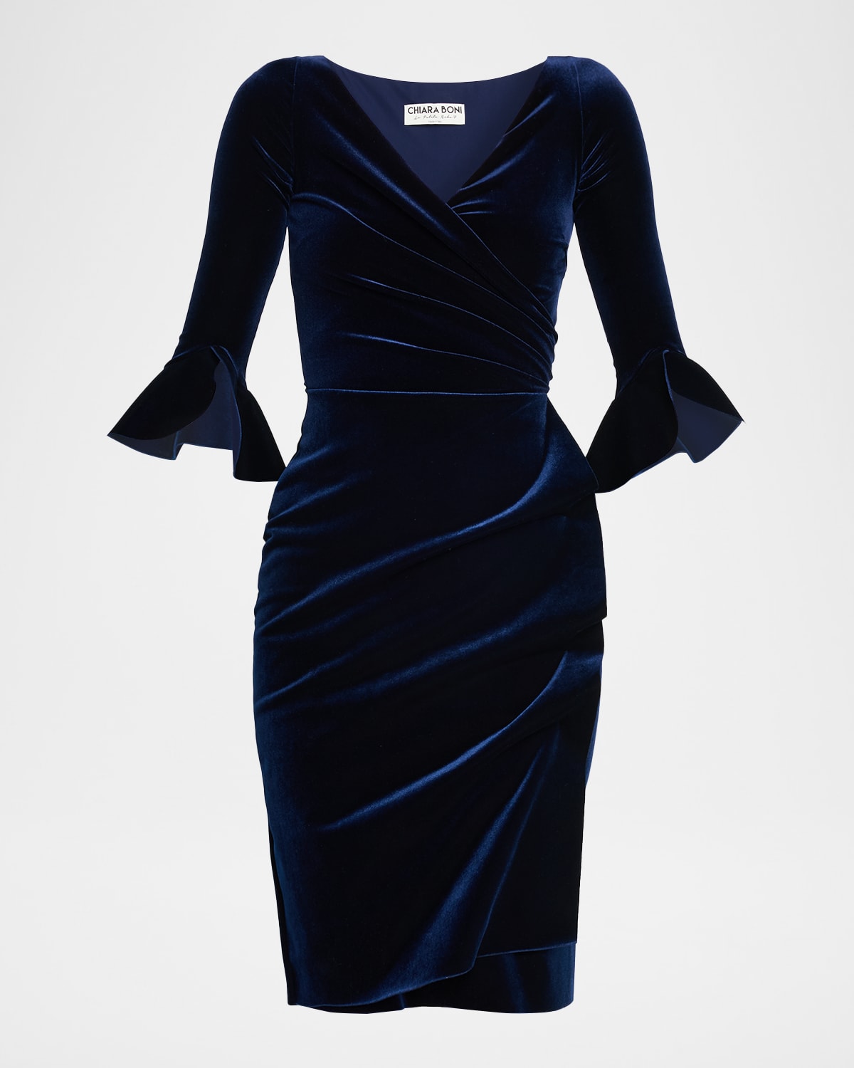 Chiara Boni La Petite Robe Triana Pleated Bodycon Velvet Dress In Blue