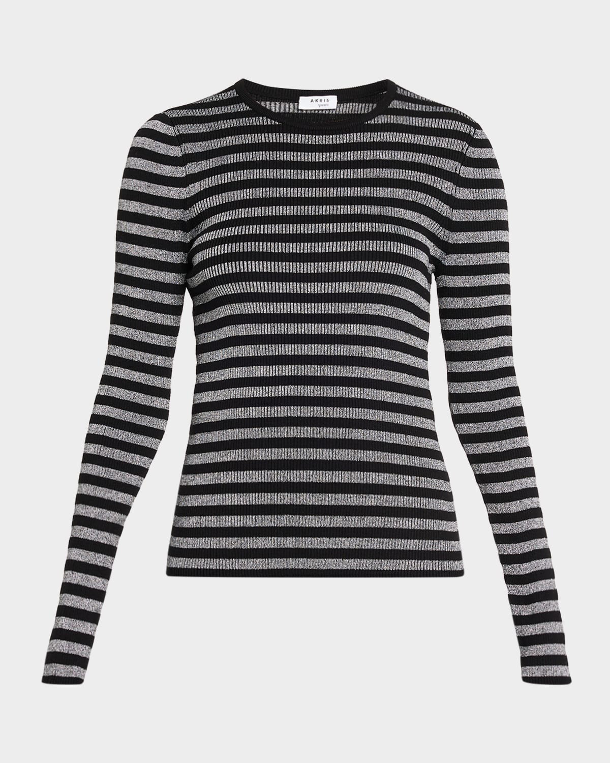 Akris Punto Metallic Striped Rib Knit Sweater In Black