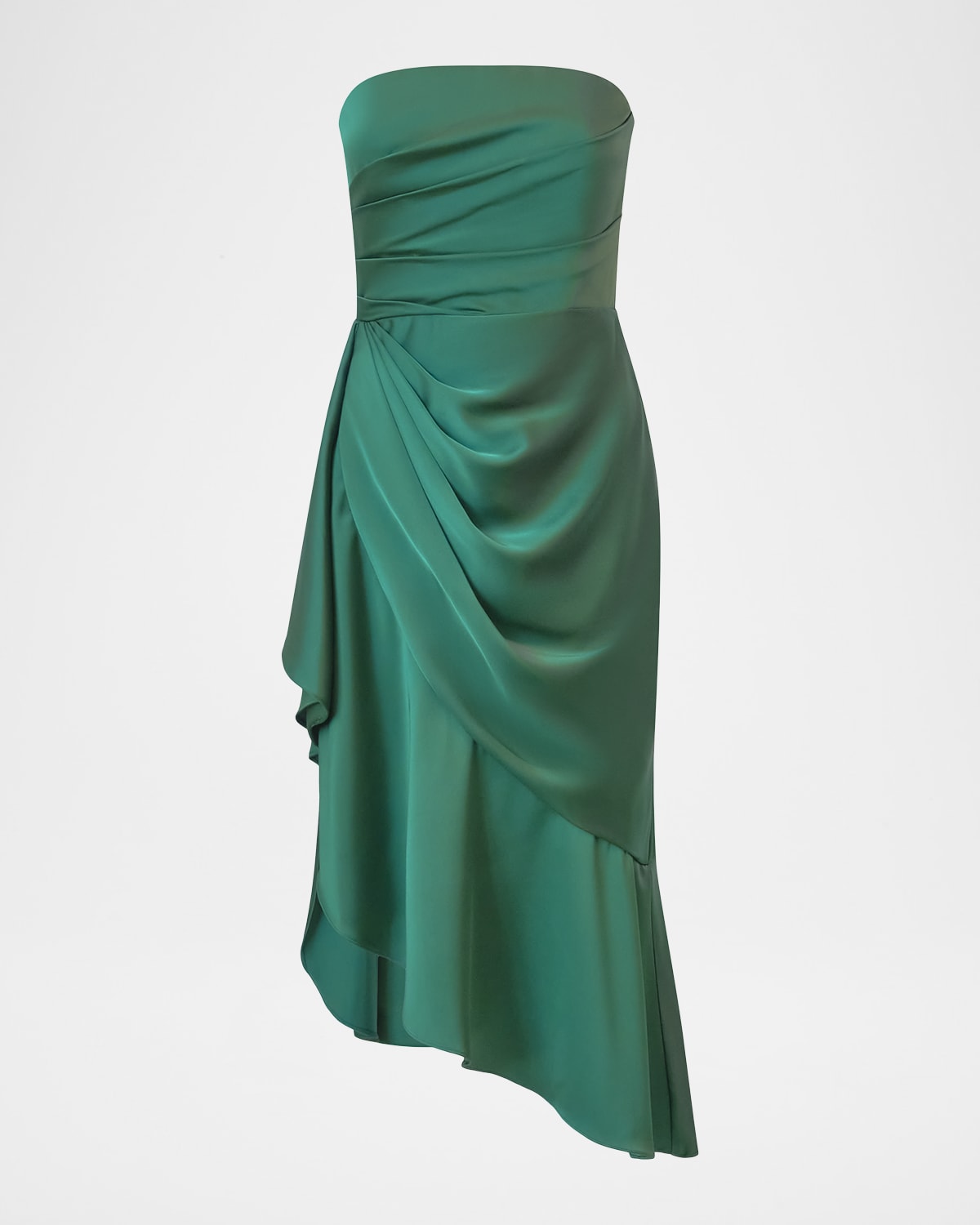 Theia Sinead Strapless Draped High-Low Midi Dress