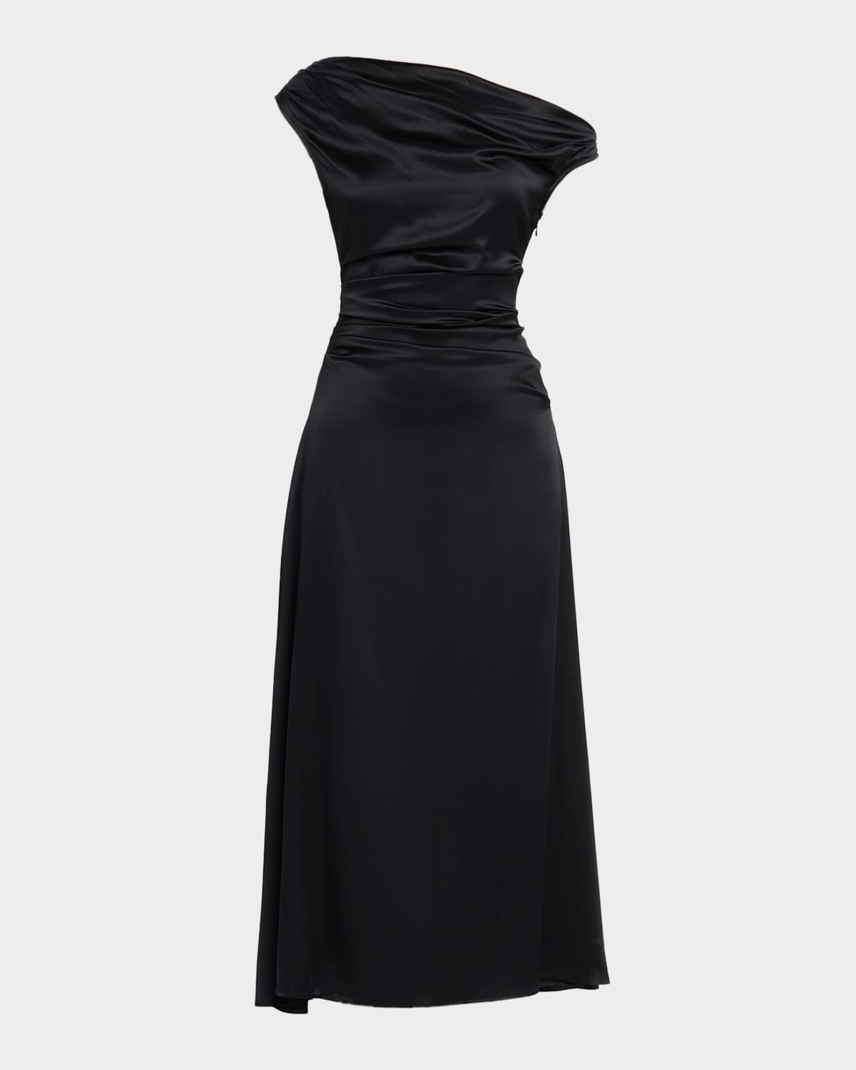 Staud Phare Draped Silk Midi Dress In Black