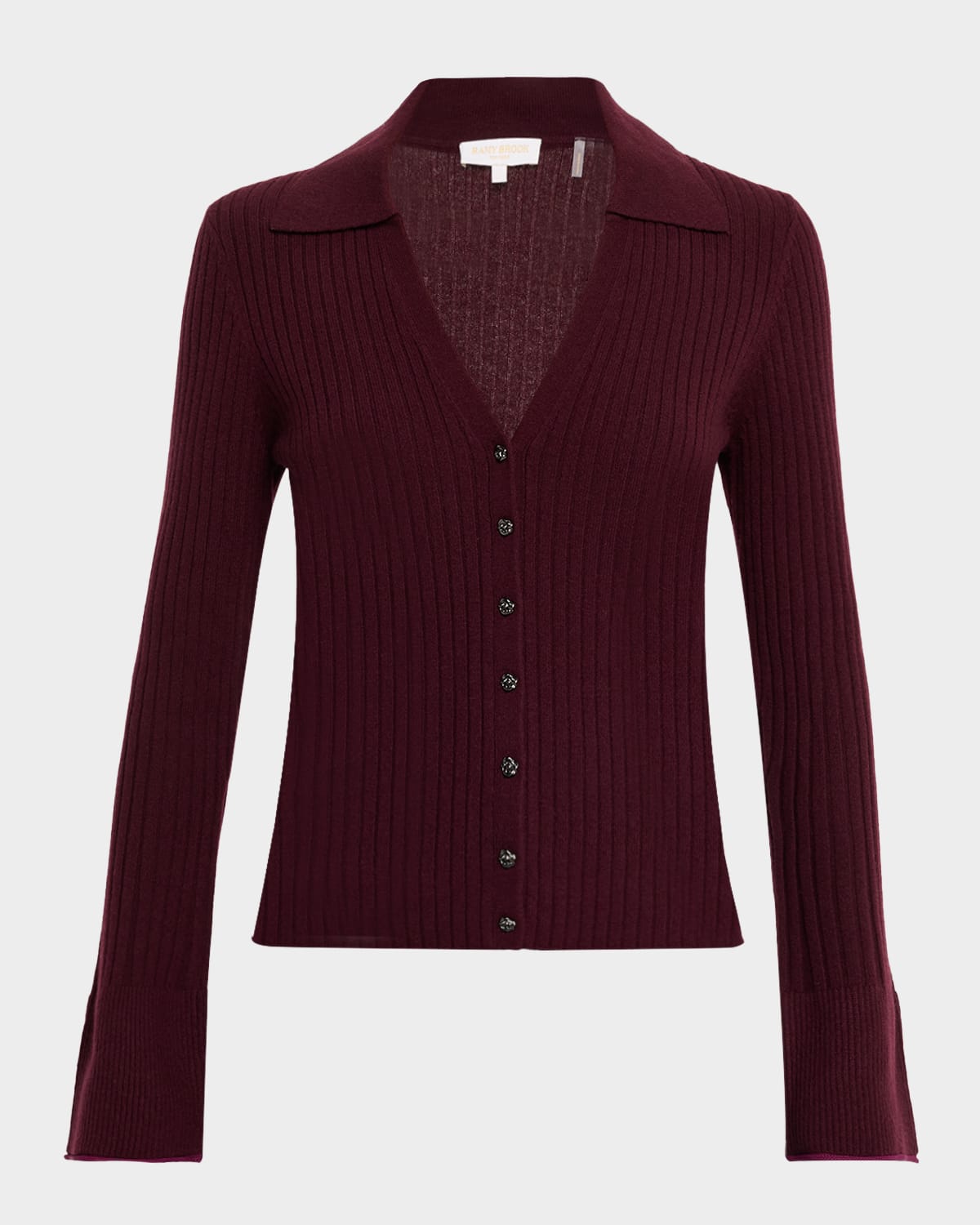 Ramy Brook Cathy Collared Rib Cashmere Cardigan In Burgundy
