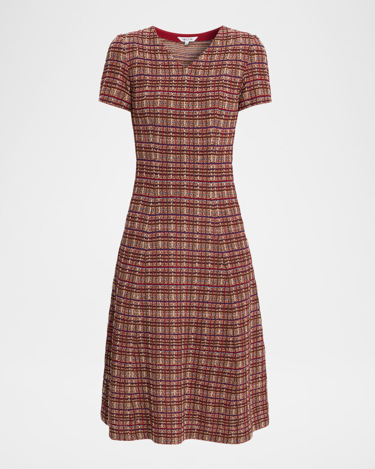 Misook A-line Plaid Multi-stitch Knit Midi Dress