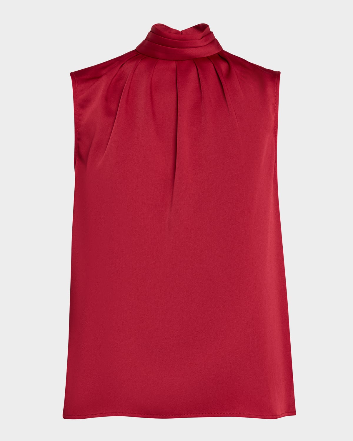 Misook Pleated Mock Neck Crepe De Chine Blouse In Red