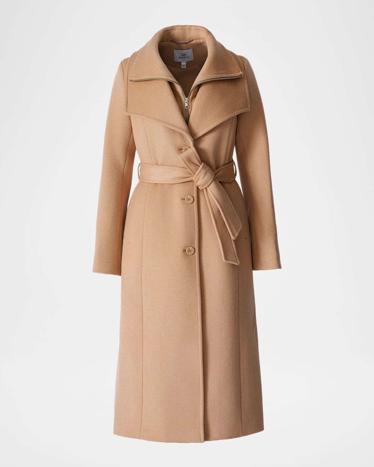 Soia & Kyo Ilana-u Belted Wool-blend Coat With Bib In Brown