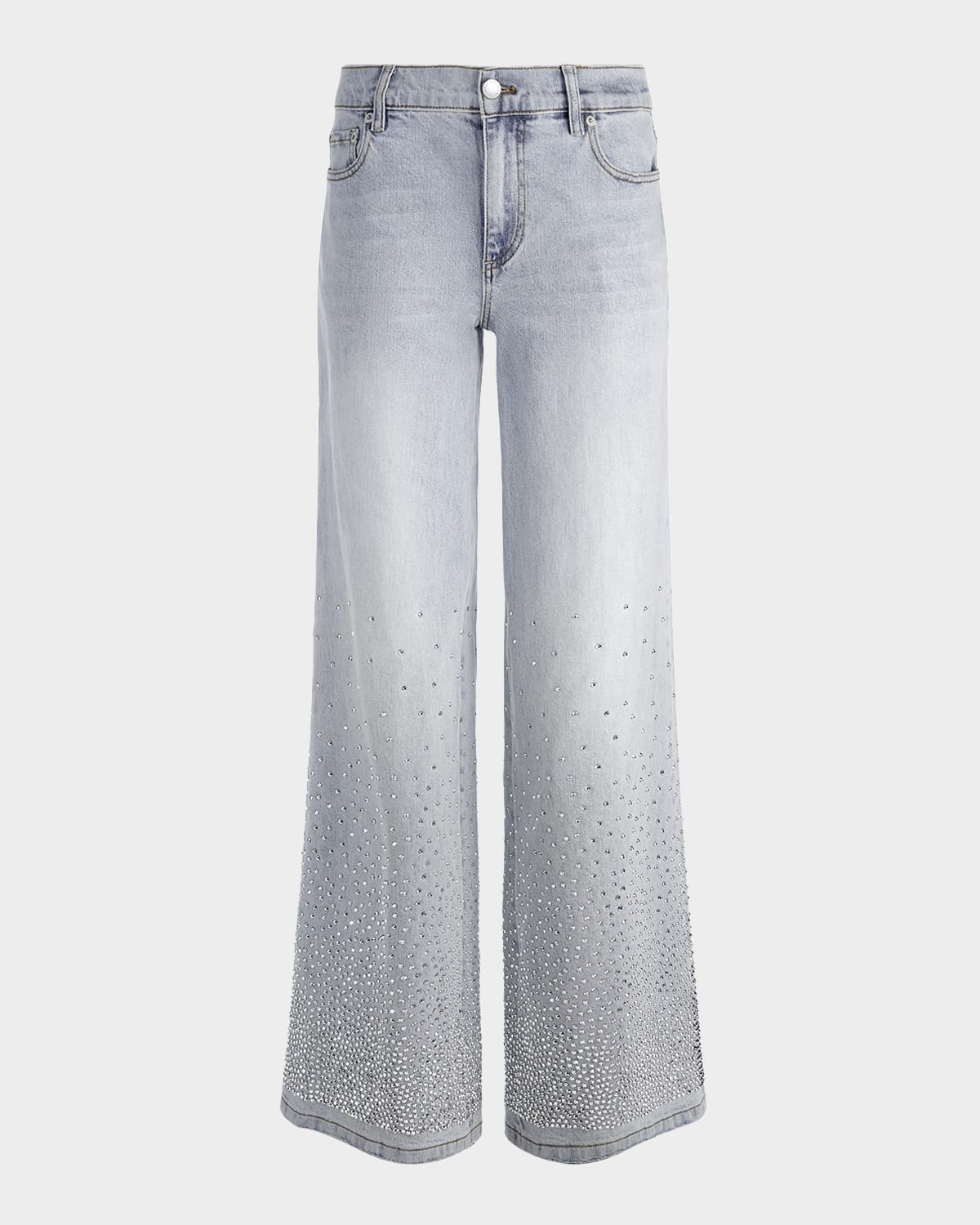 Alice And Olivia Amazing Mid Rise Embellished Jeans In Rock Star Blue In Gray