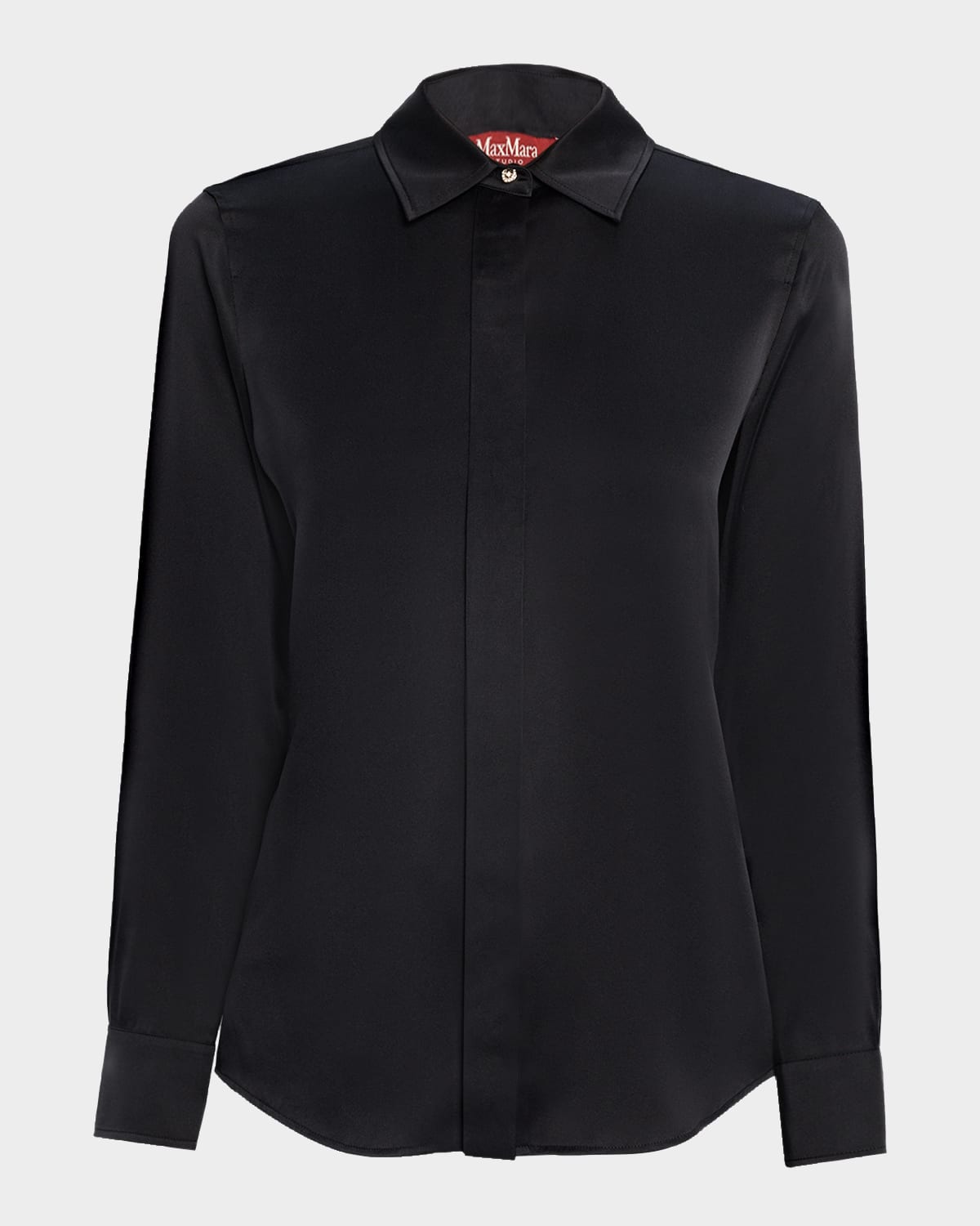 Max Mara Xero Button-down Silk Satin Shirt In Black