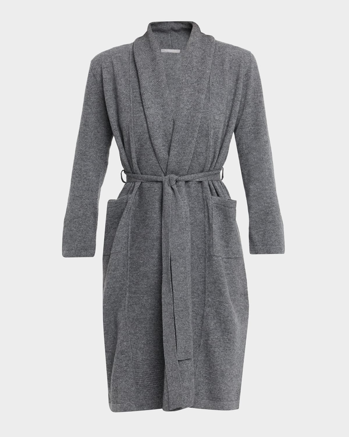 Neiman Marcus Cashmere Shawl-collar Robe In Gray