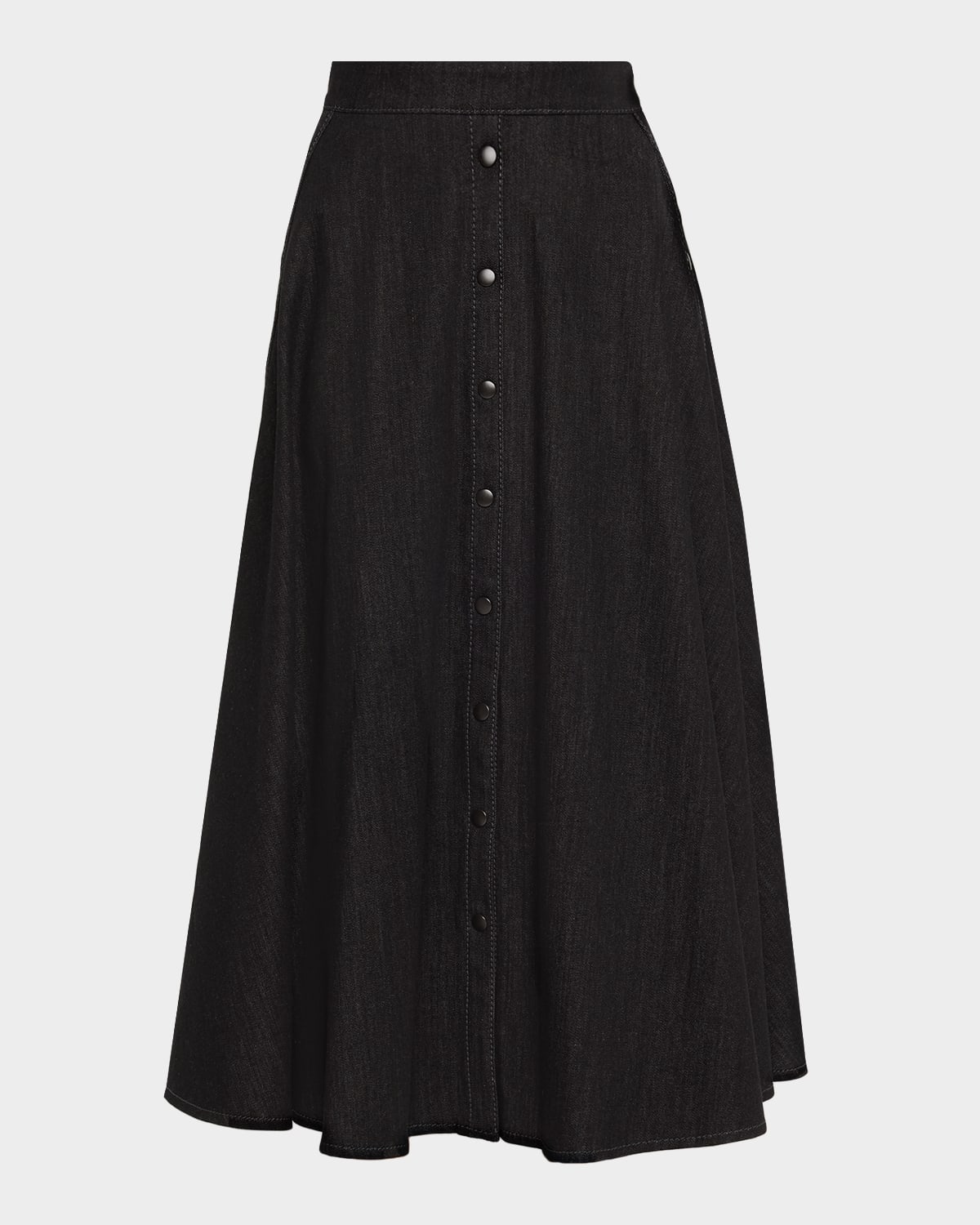 Akris Punto Stretch Denim Button-front Midi-skirt In Black