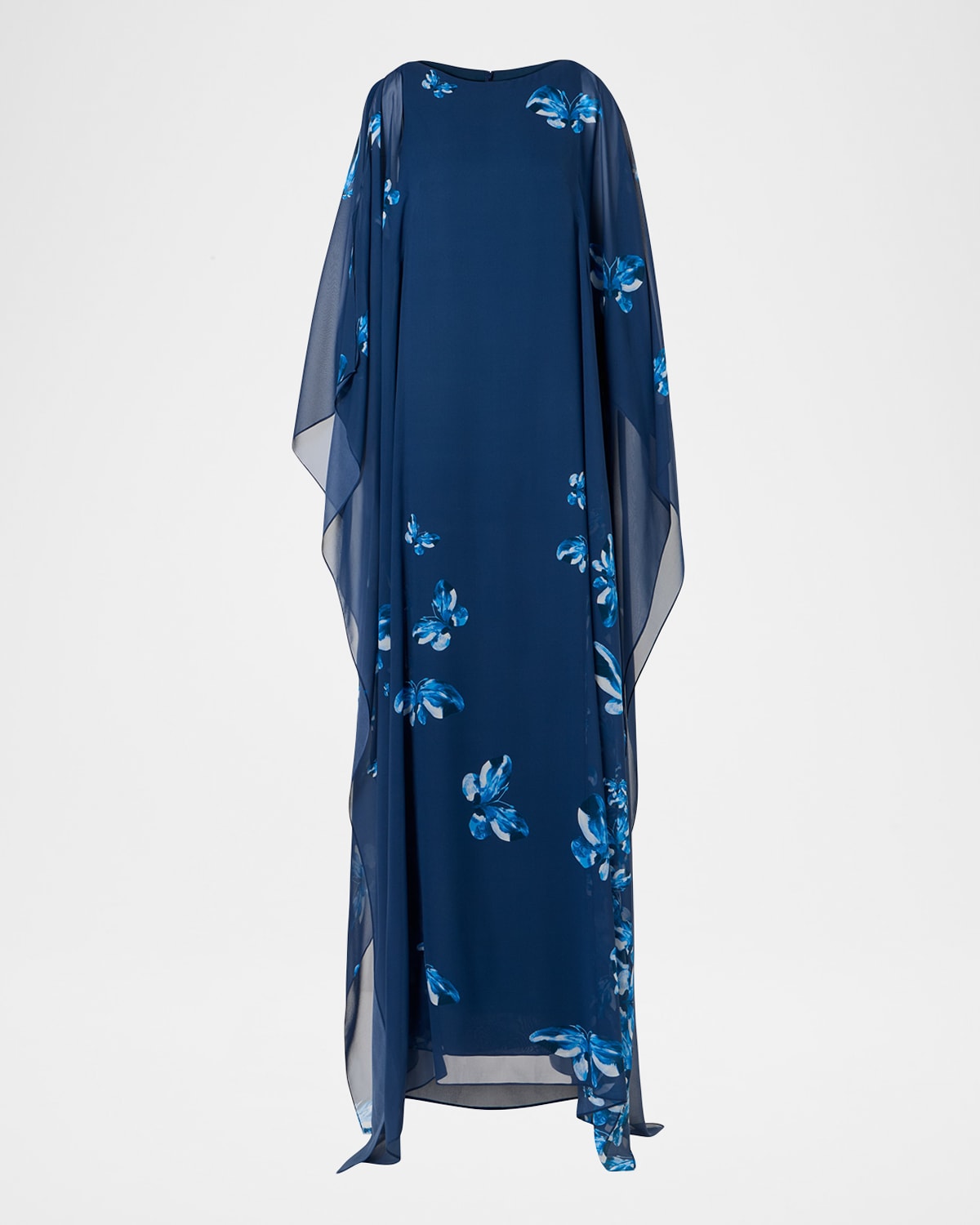 Akris Exclusive Butterfly-print Silk Georgette Caftan Gown In Blue