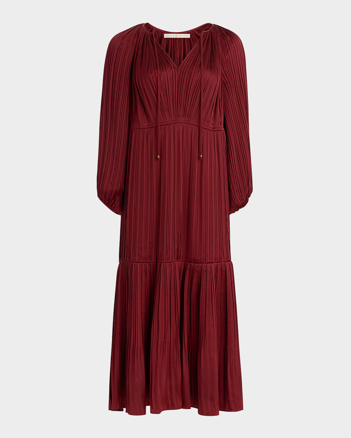 Marie Oliver Perrin Pleated Raglan-sleeve Maxi Dress In Burgundy