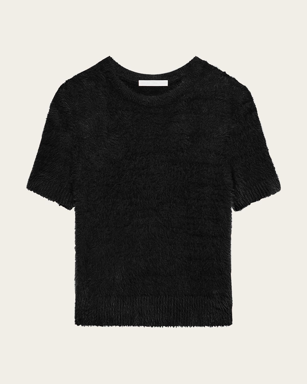 Helmut Lang Cropped Eyelash Knit Tee In Black