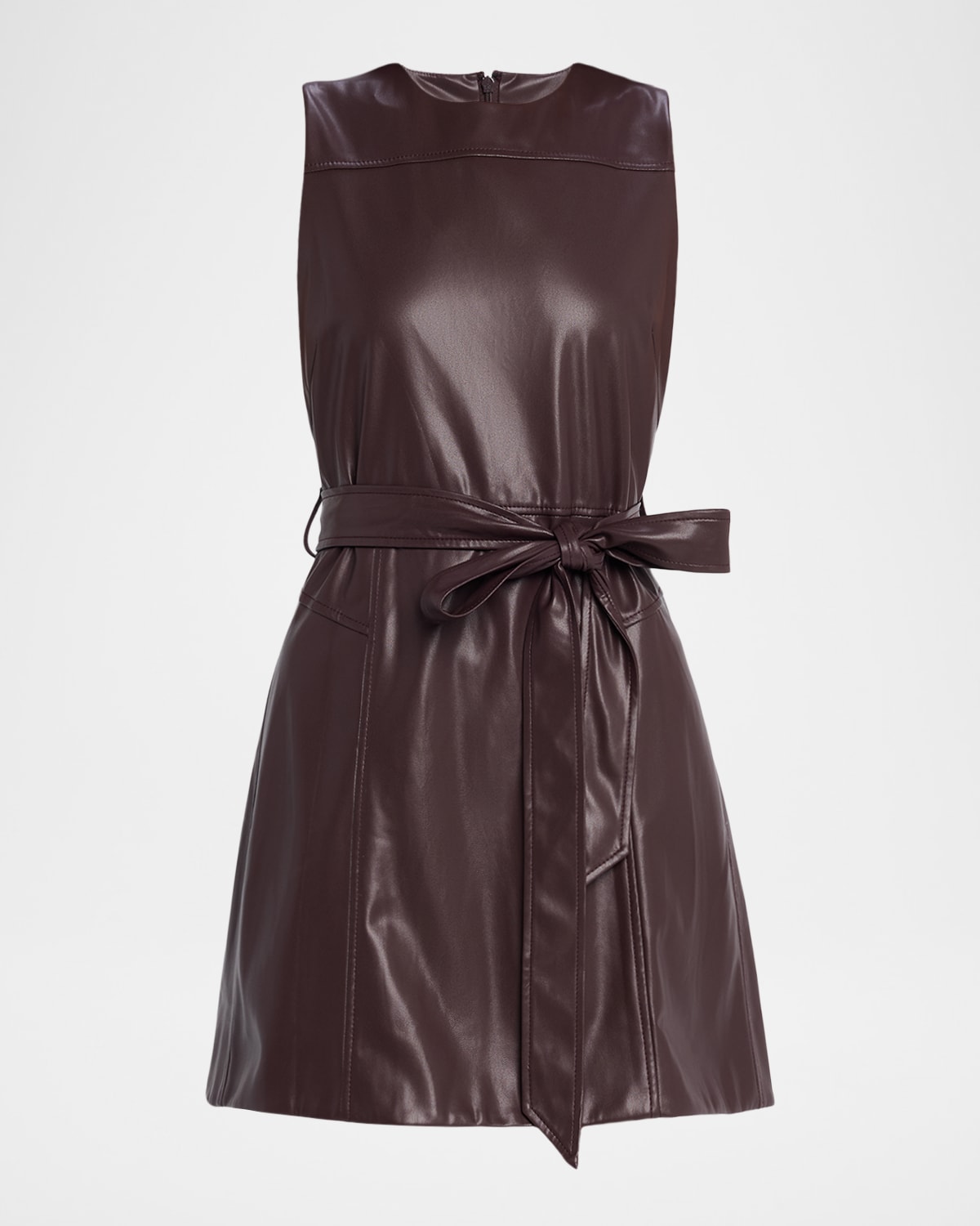 Tanya Taylor Claudia Belted Vegan Leather Mini Dress In Brown