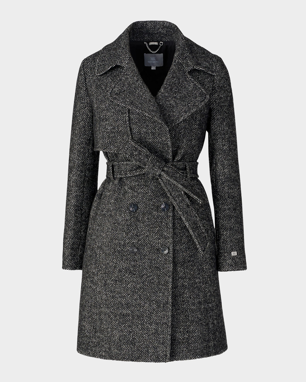 Soia & Kyo Fabianne-h Wool Houndstooth Trench Coat In Black