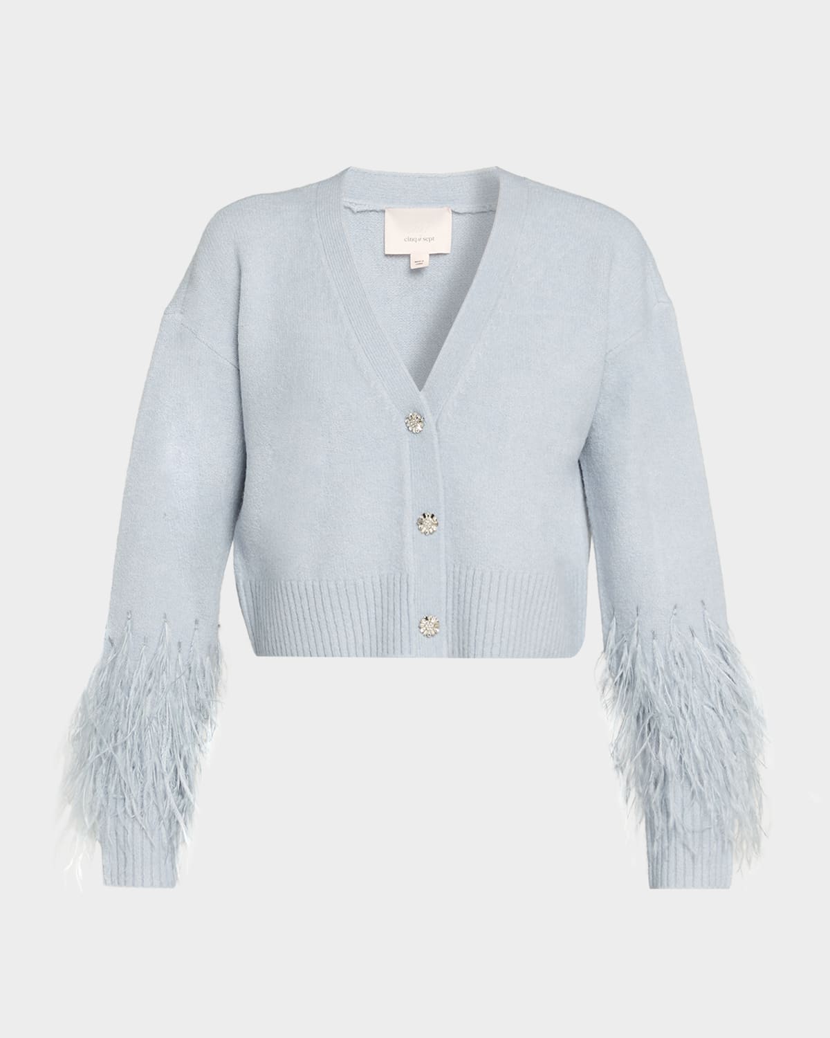 Cinq À Sept Bria Cropped Feather Cardigan In Gray