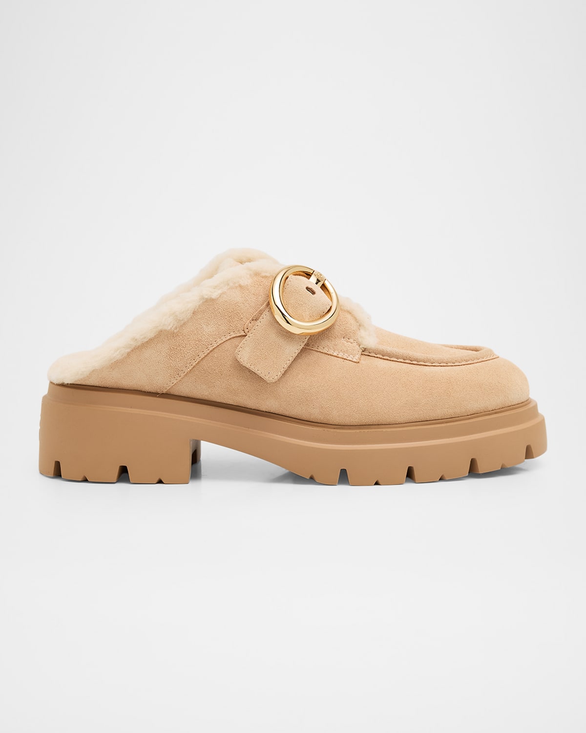 Stuart Weitzman Benni Shearling-lined Suede Mules In Neutral