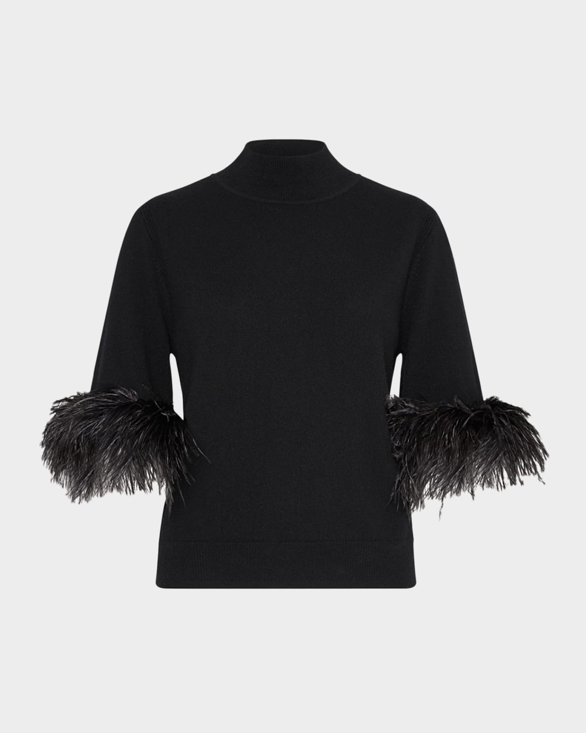 Milly Mock-Neck Feather Cuff Sweater