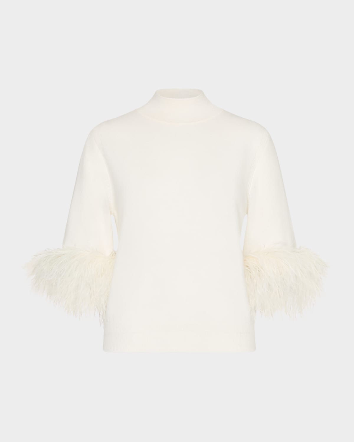 Milly Short Sleeve Feather Mock Neck Sweater In White