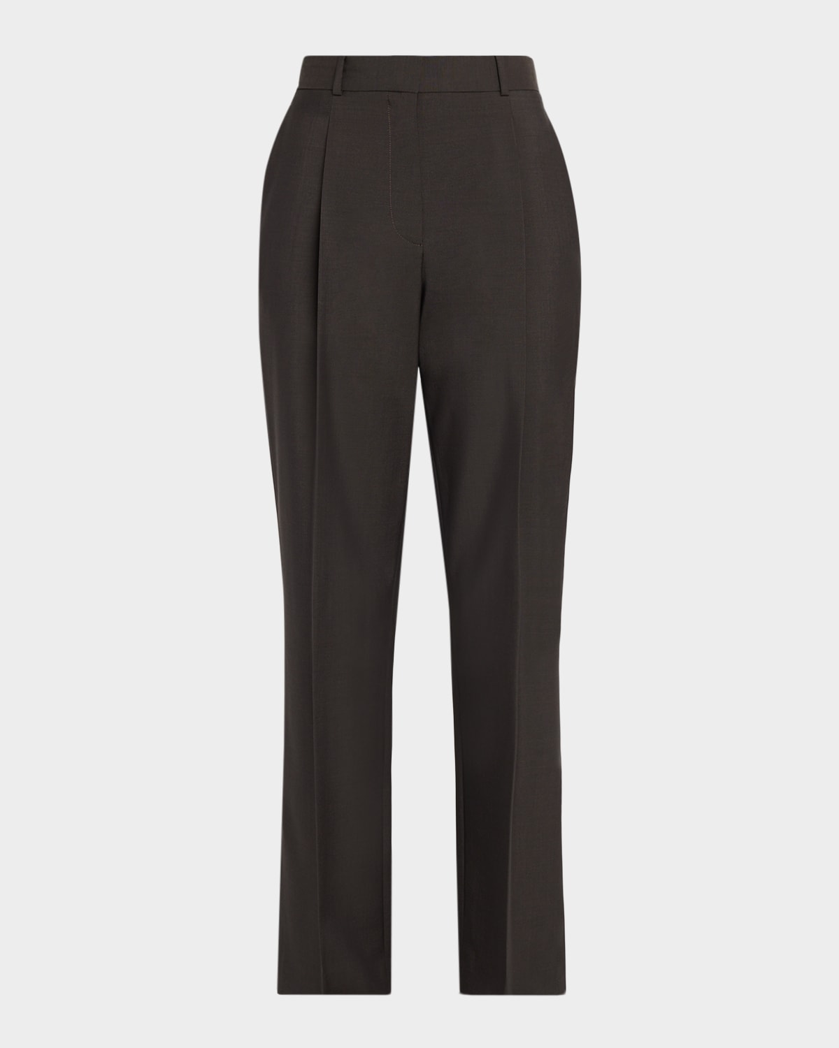 The Row Mikkela Pleated Straight-leg Pants In Brown