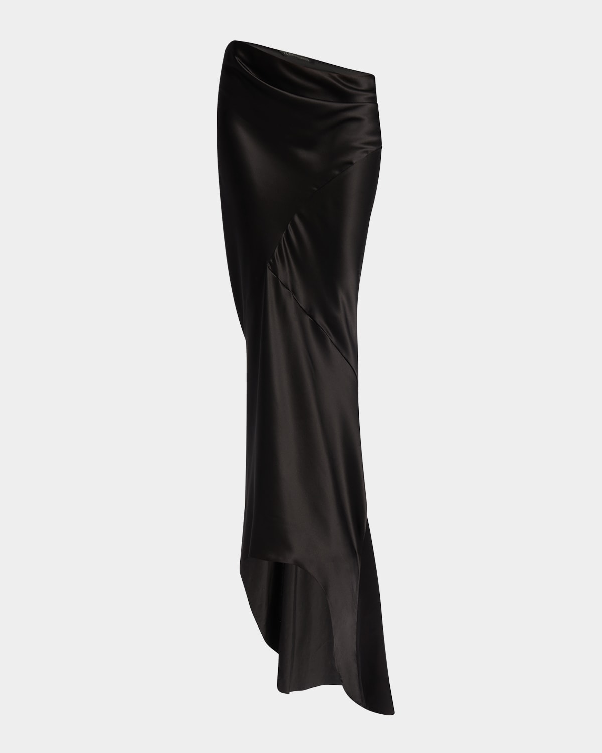 Tom Ford Asymmetric Satin Maxi Skirt With Train In Black