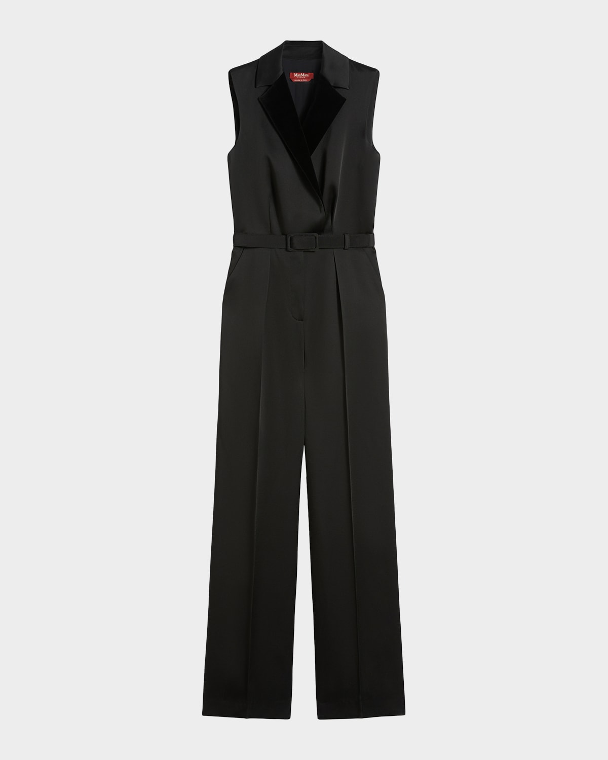 Max Mara Scalata Sleeveless Peak-lapel Satin Jumpsuit In Black