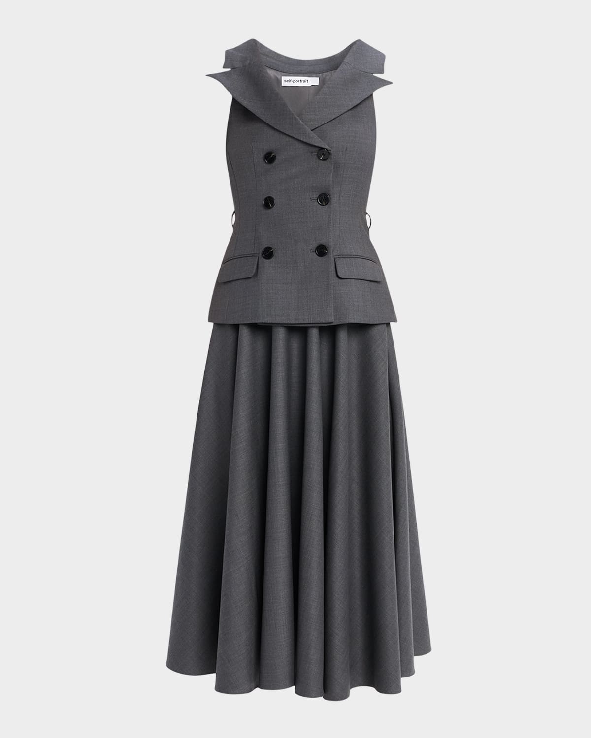 Self-portrait Wool-blend Tailored Midi Dress In Gray