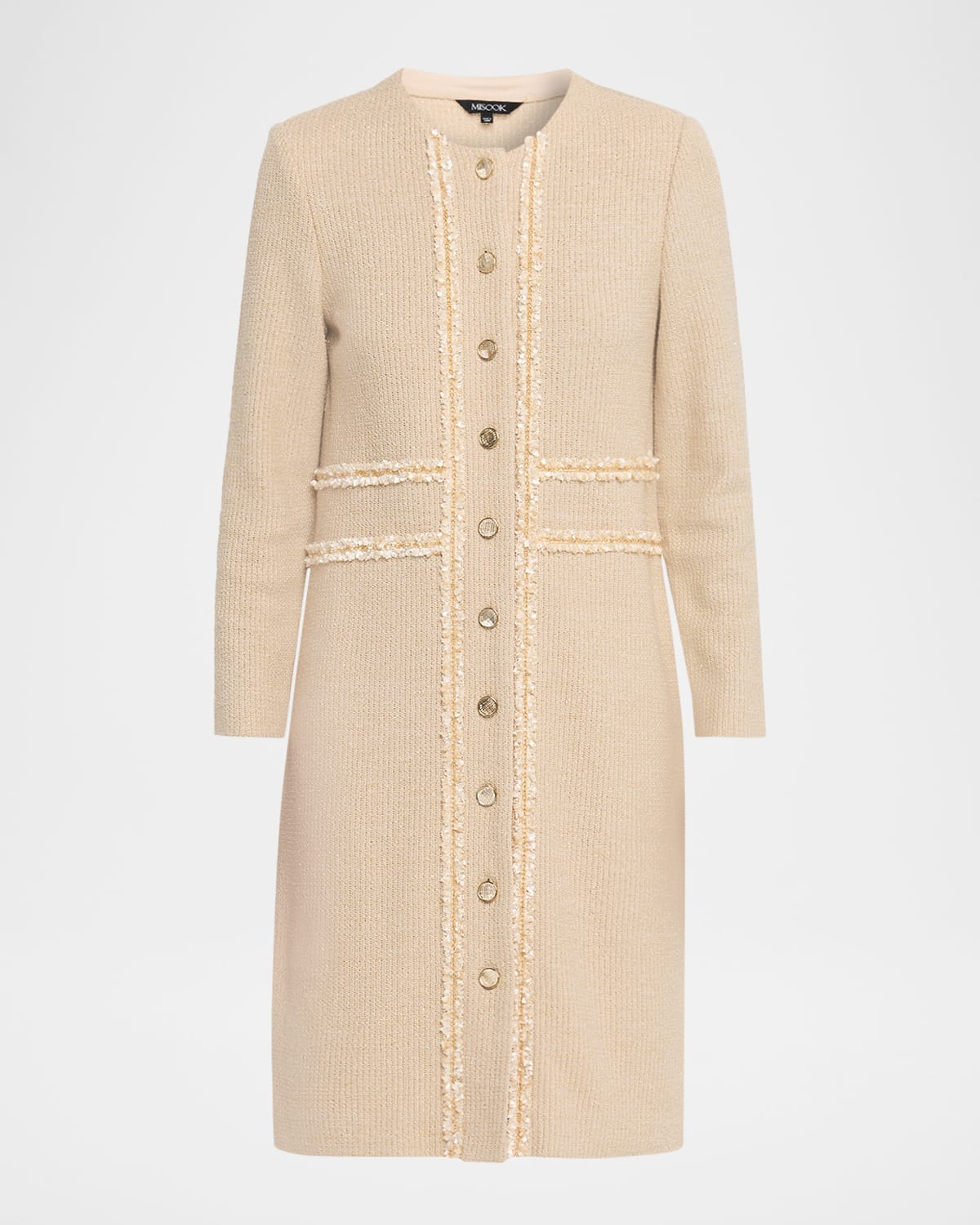 Misook Heritage Lurex Ribbon Chain-trim Knit Jacket In Brown