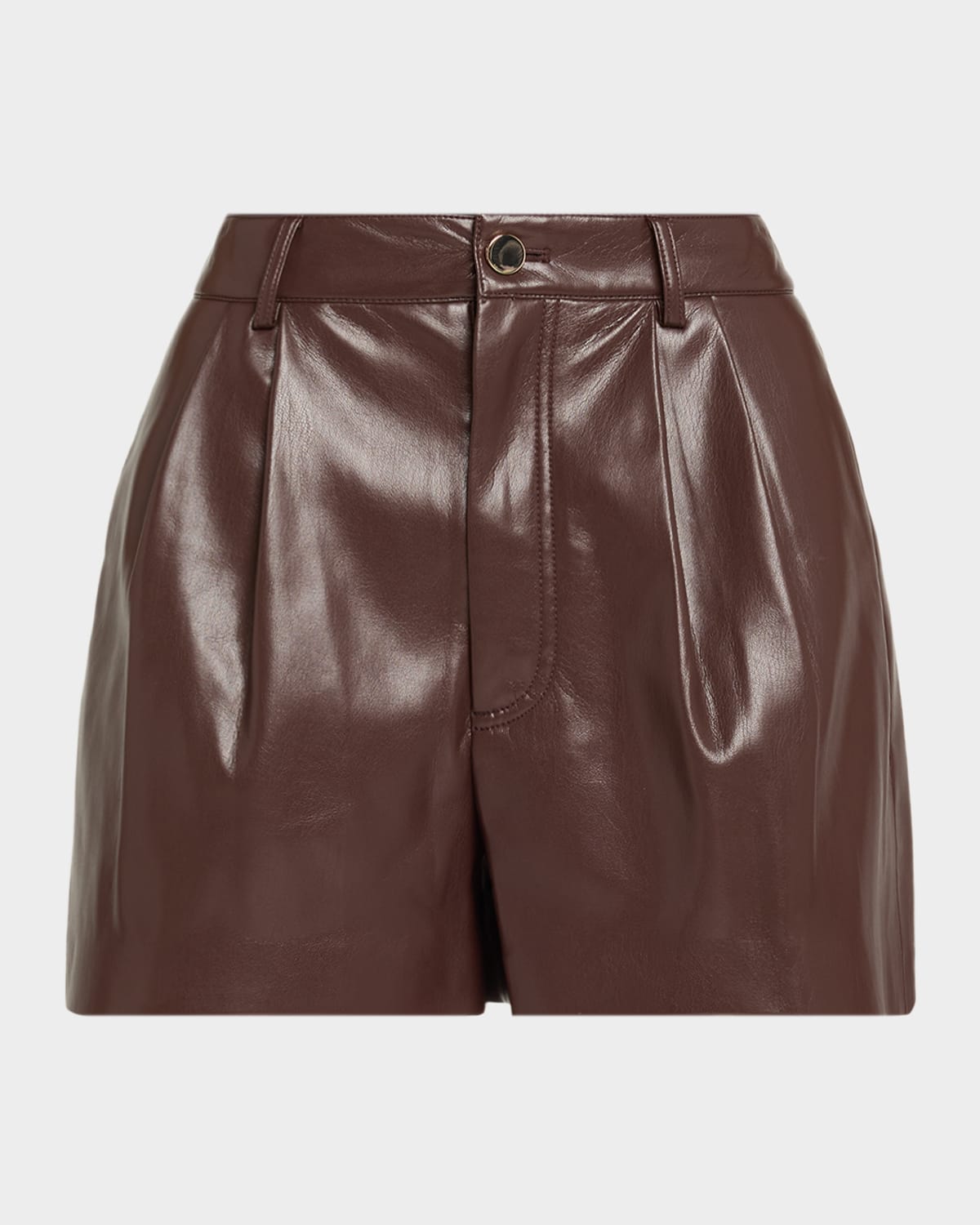 Alice And Olivia Conry Vegan Leather Trouser Shorts In Brown