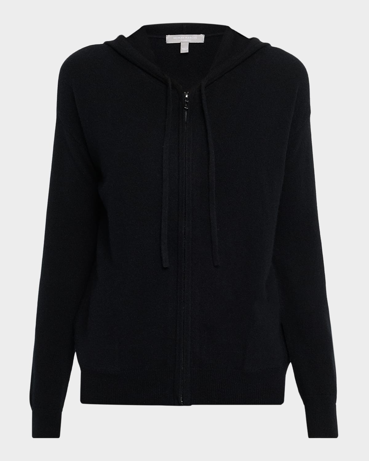 Neiman Marcus Cashmere Zip-front Hoodie In Black