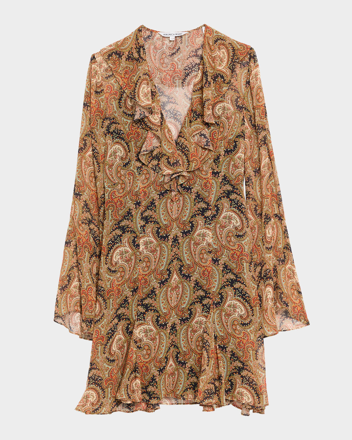 Veronica Beard Adrienne Silk Bell-sleeve Mini Dress In Animal Print