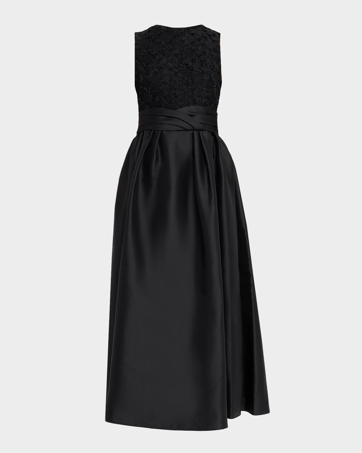 Shoshanna Beth Pleated Mikado & Mesh Maxi Dress In Black