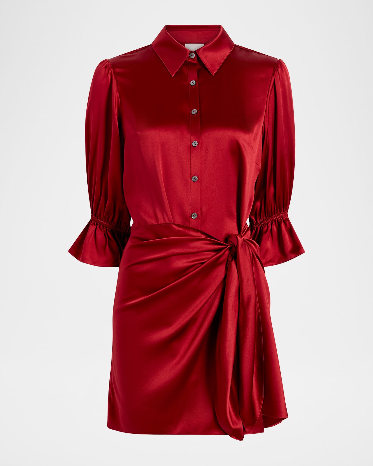 Cinq À Sept Fabbie Draped Mini Silk Shirtdress In Red