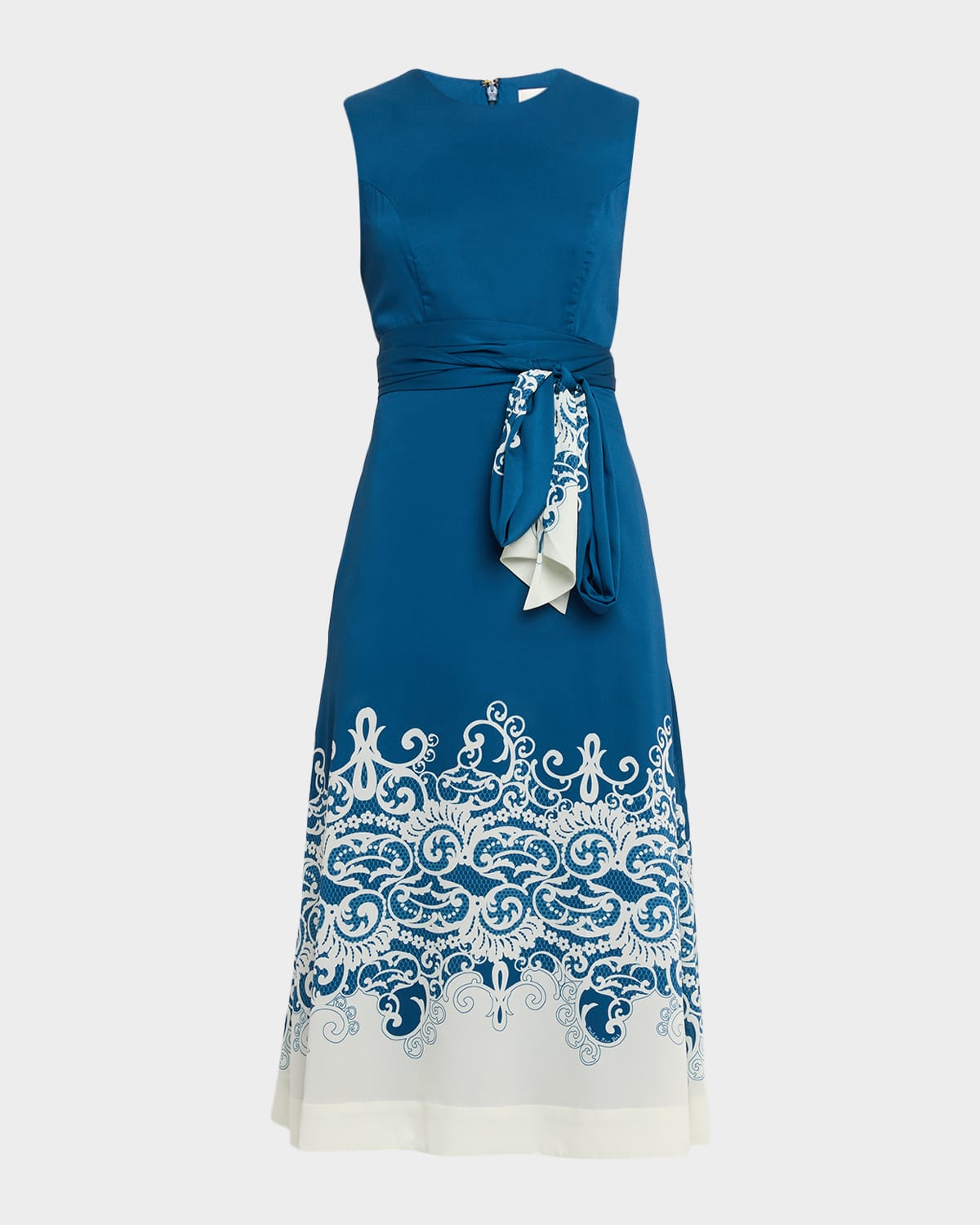 Mestiza New York Nolita Sleeveless Lace-print Twill Midi Dress In Blue