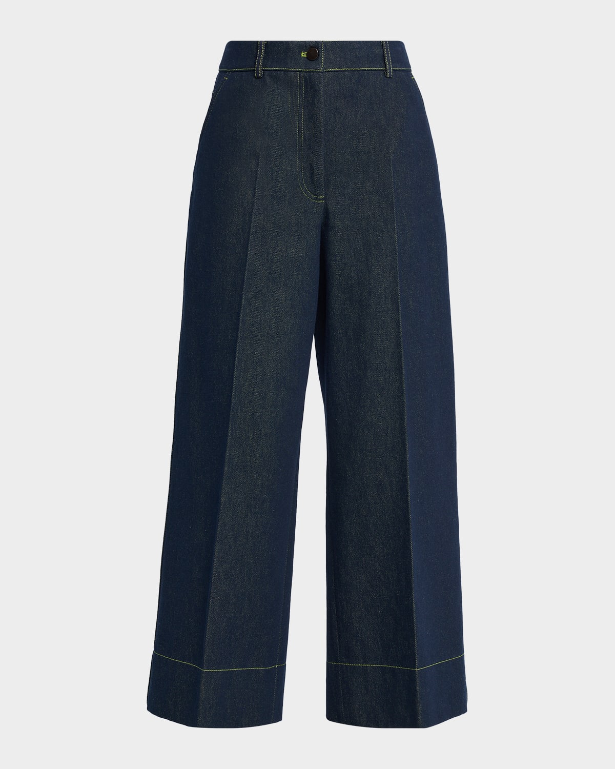 Akris Punto Chiara Changeant Denim Wide-leg Crop Pants In Blue