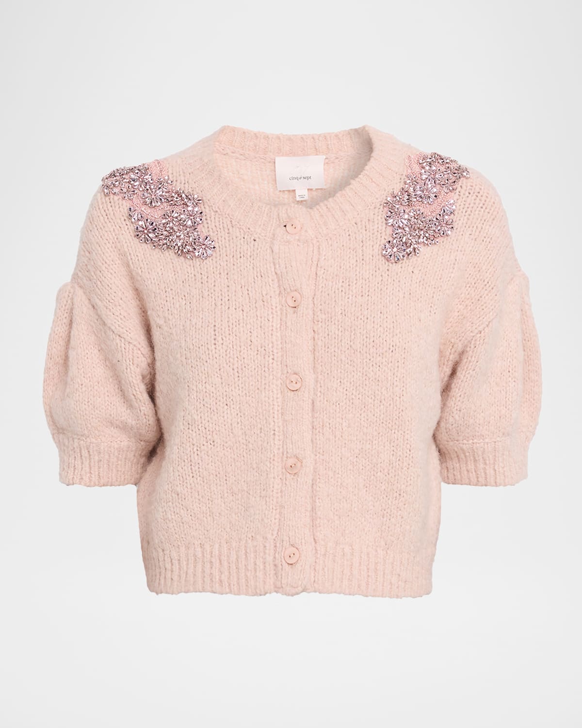 Cinq À Sept Millicent Embellished Short-sleeve Cardigan In Pink