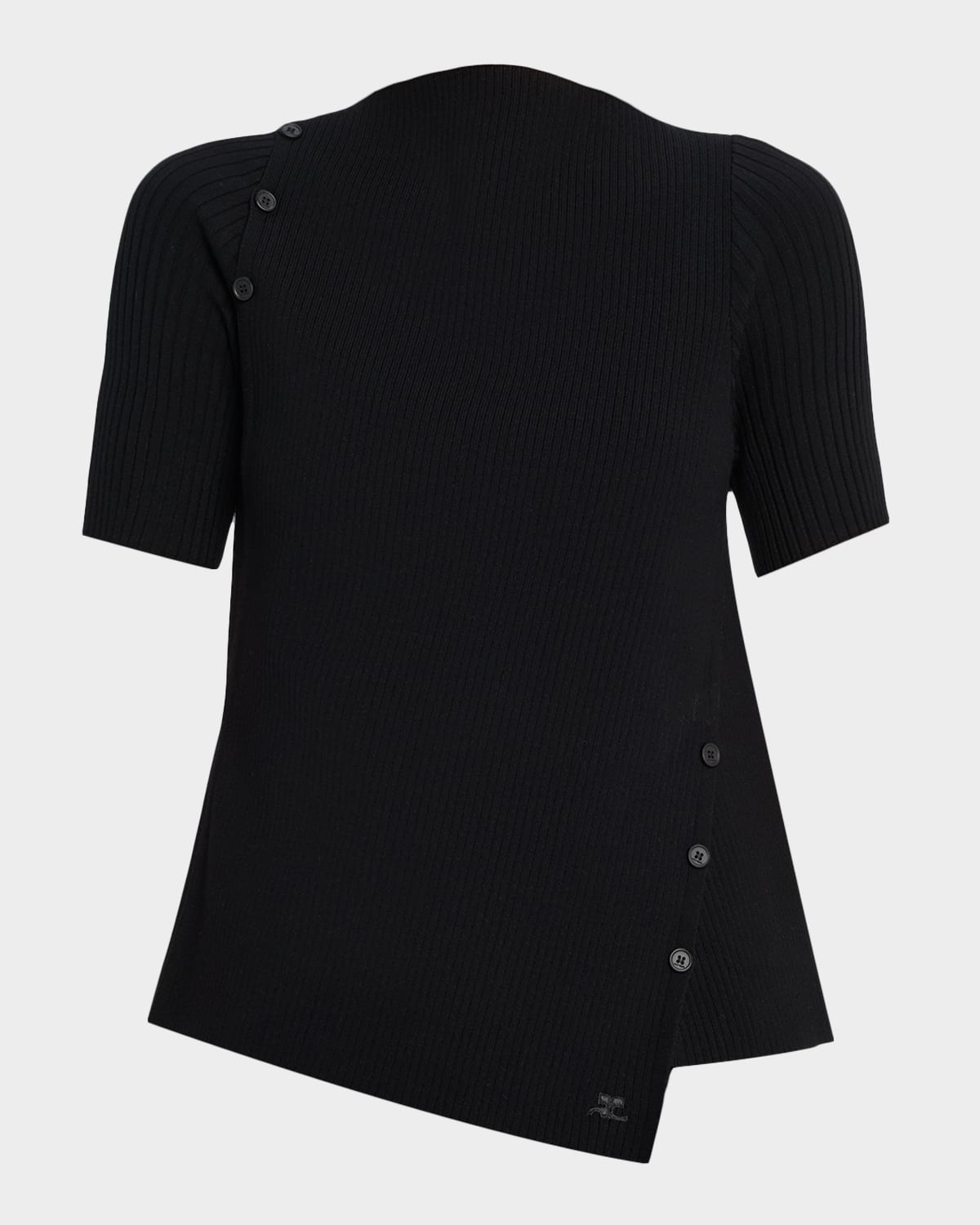 Courrèges Buttoned Cutout Short-sleeve Rib Sweater In Black