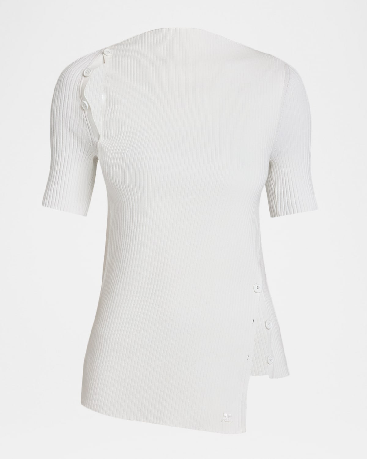 Courrèges Buttoned Cutout Short-sleeve Rib Sweater In White