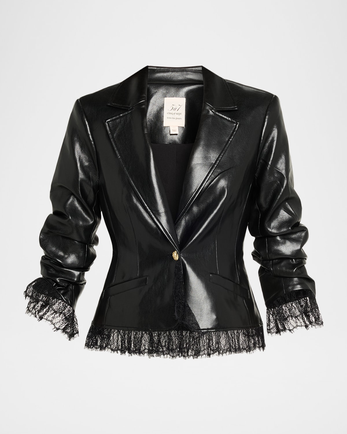 Cinq À Sept Lace-trim Vegan Leather Blazer In Black