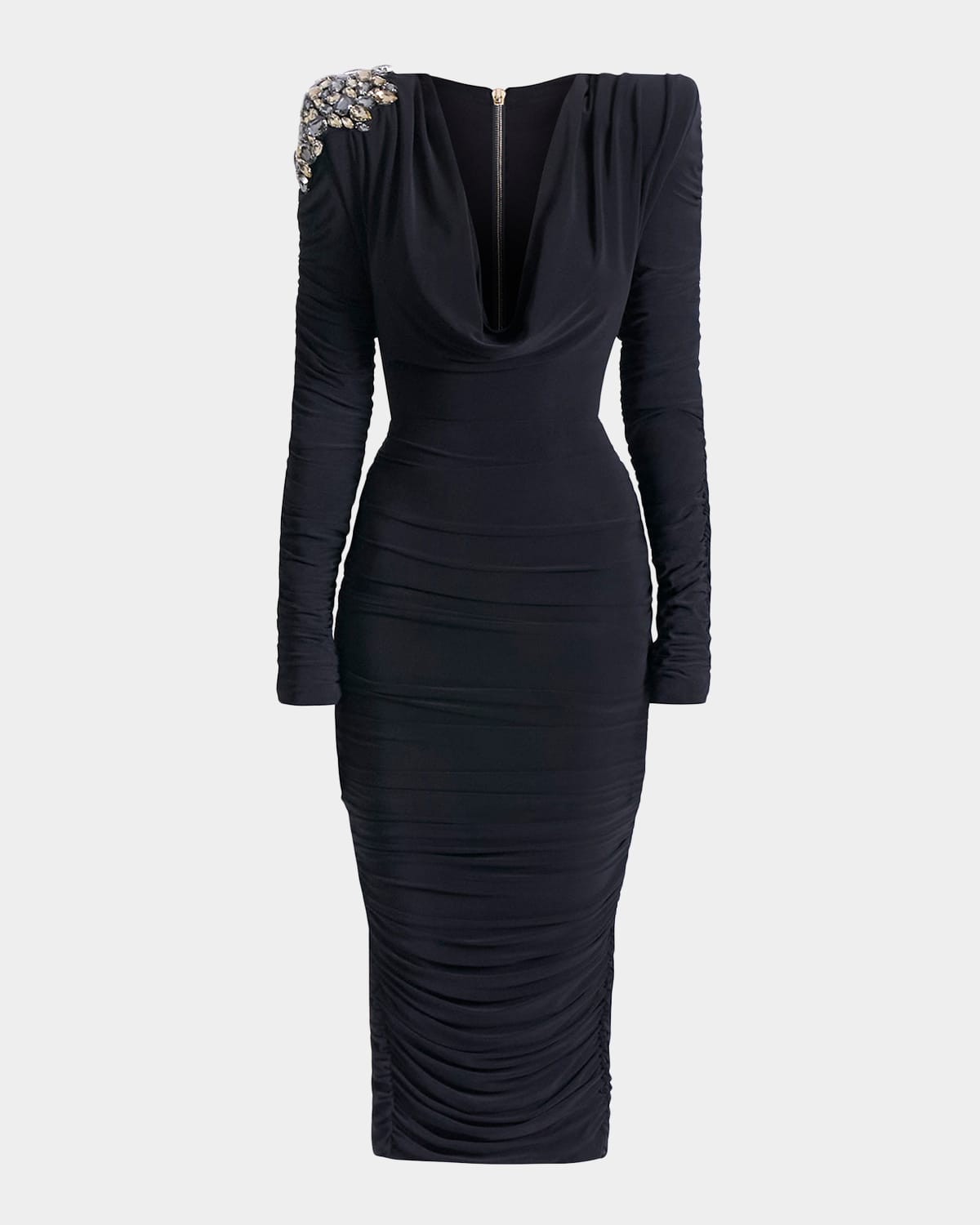 Zhivago Lustris Embellished-shoulder Jersey Midi Dress In Black