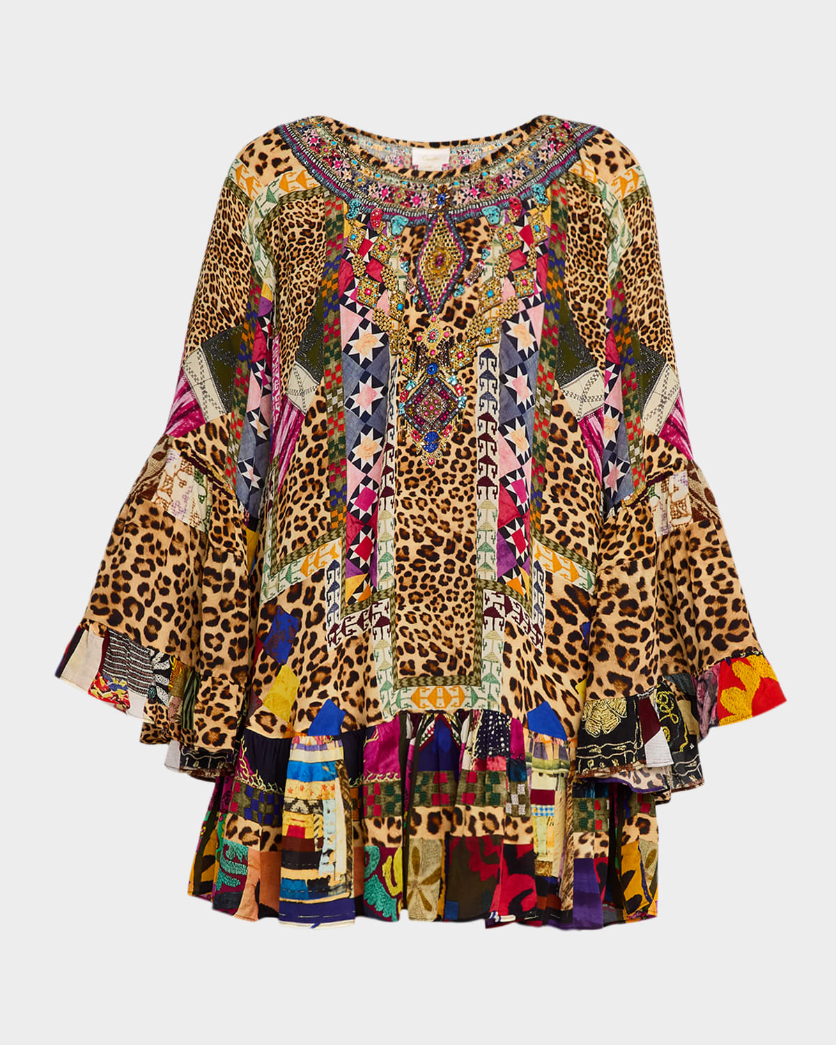 Camilla Embroidered Ever After A-line Frill Mini Dress In Multi