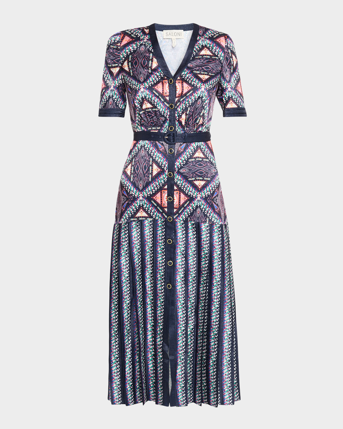 Saloni Lea Printed Satin Shirtdress In Multi