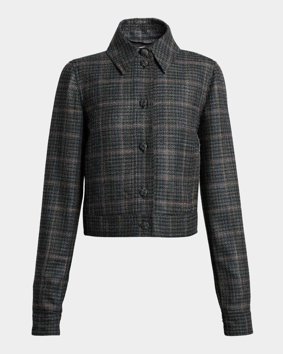 Gabriela Hearst Thereza Cropped Wool Silk Plaid Jacket In Multi