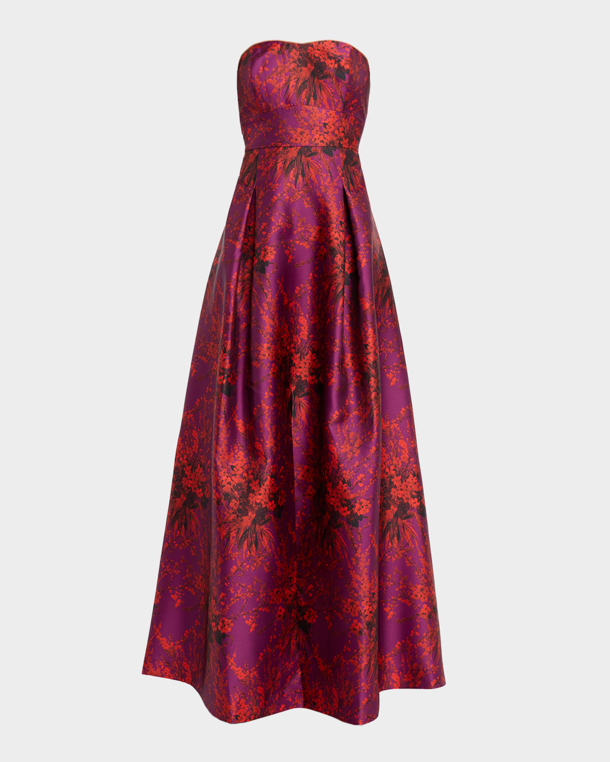 Sachin & Babi Giovanna Strapless Pleated Floral-print Gown In Pink