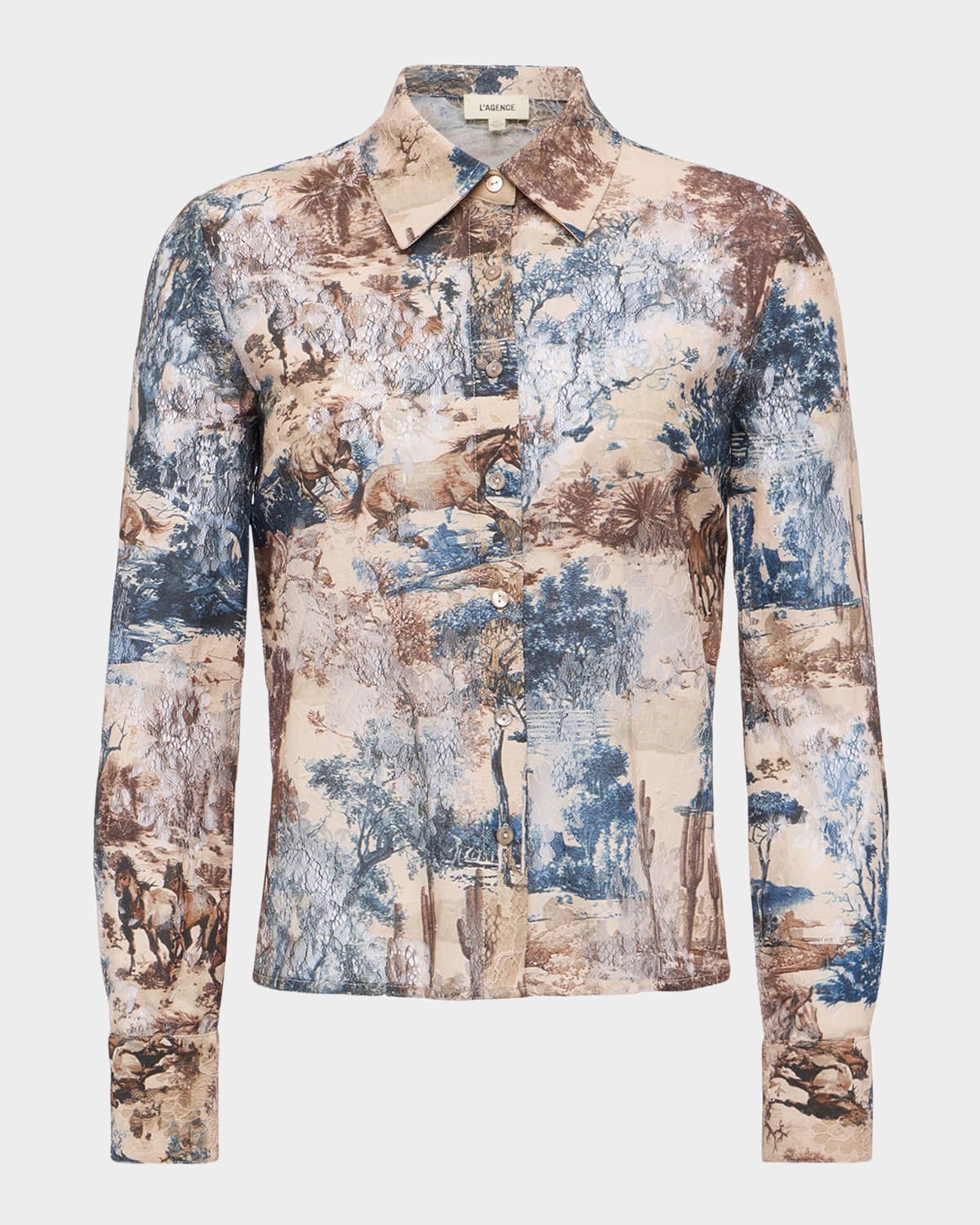 L'agence Western Toile Maia Lace Button-front Blouse In Multi